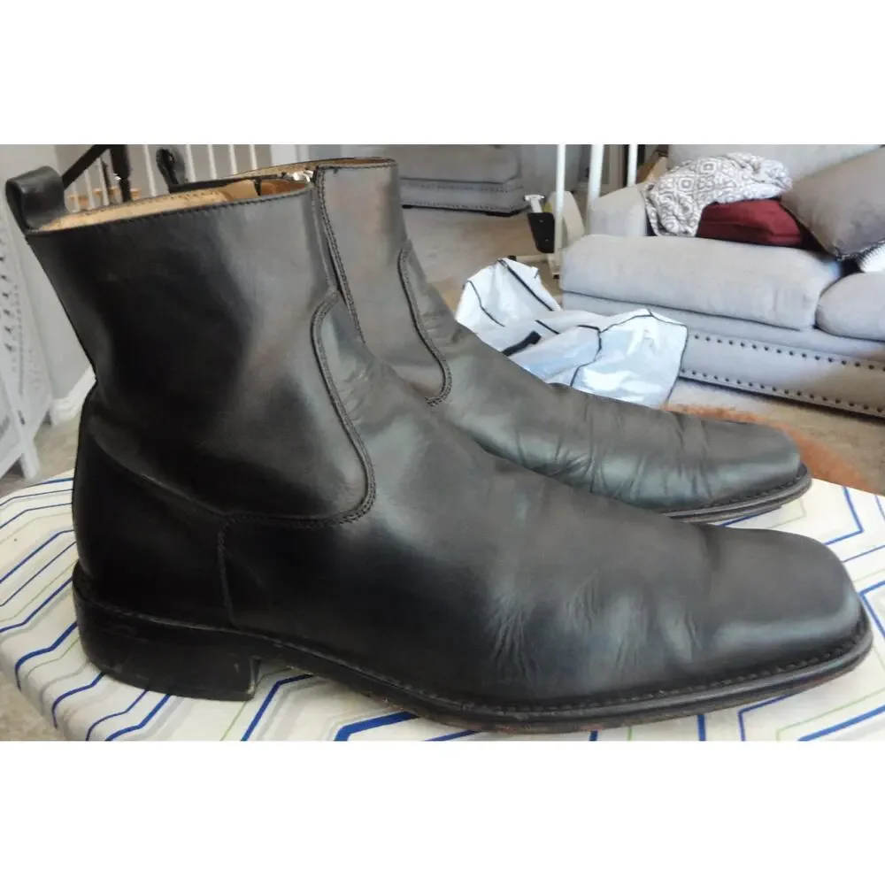 Vintage 90s Kenneth Cole Micro Wave Black Leather Ankle Boots Mens 11 Square Toe
